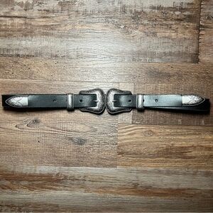 Elegant Black Belt with Dual Silver Buckles
